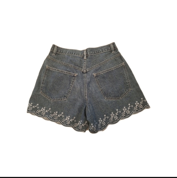Floral Embroidered Blue Denim Shorts - Picture 2 of 3